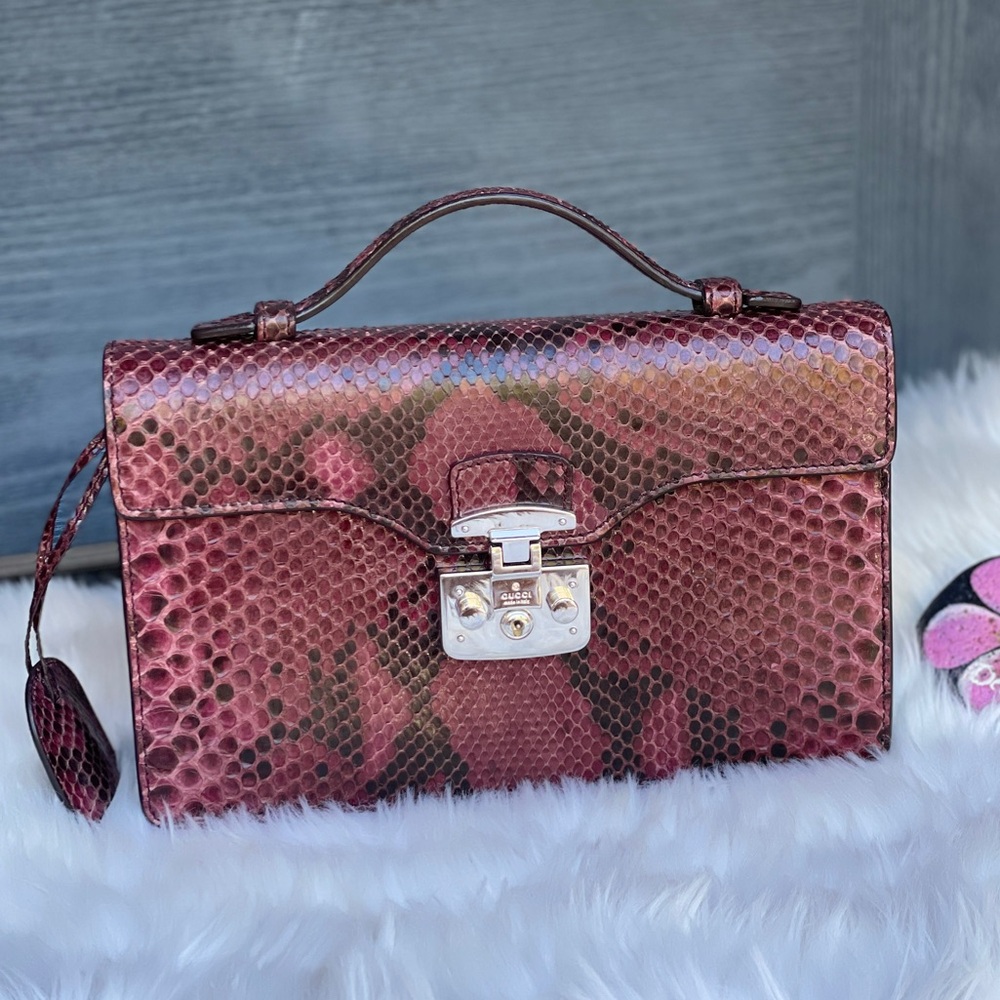 Rare GUCCI Python Small Lady Lock Clutch